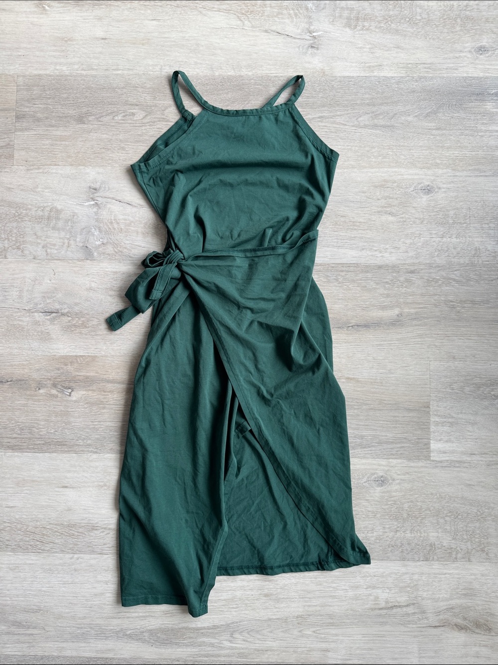 Forest Green Sleeveless Wrap Midi Dress with Side Tie